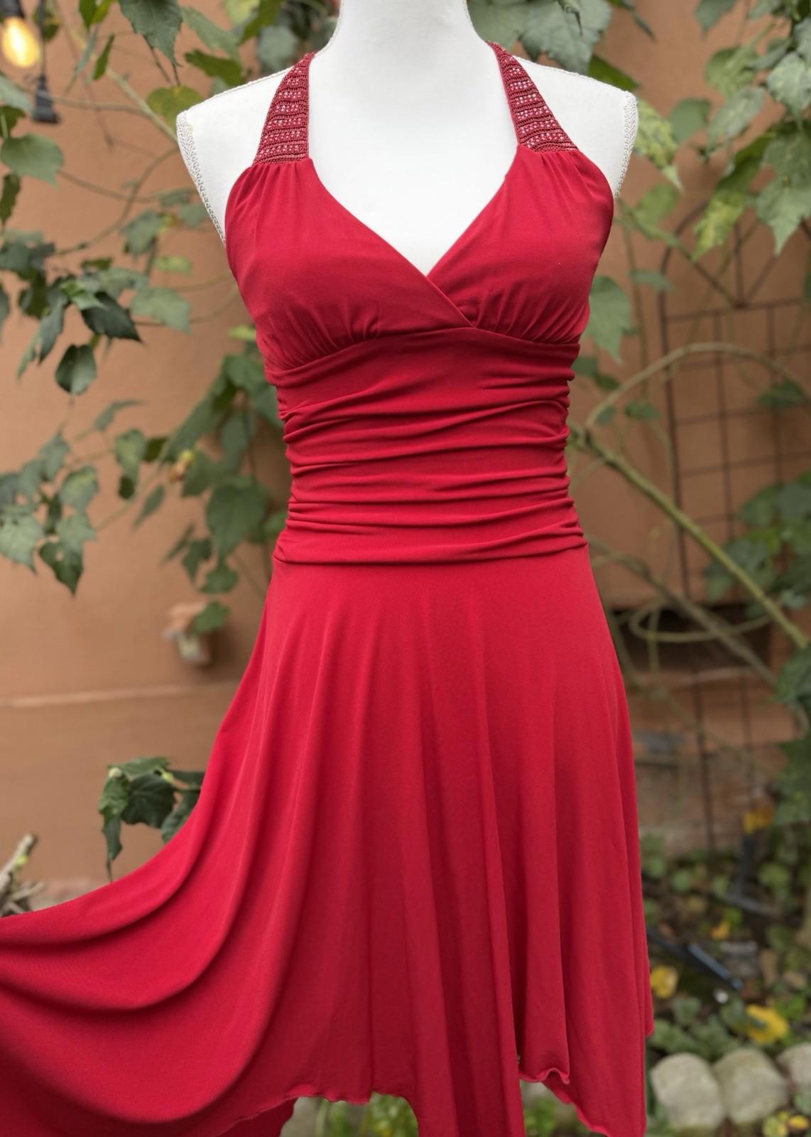 My Michelle Red Ruched Halter Style Beaded Dress Size S