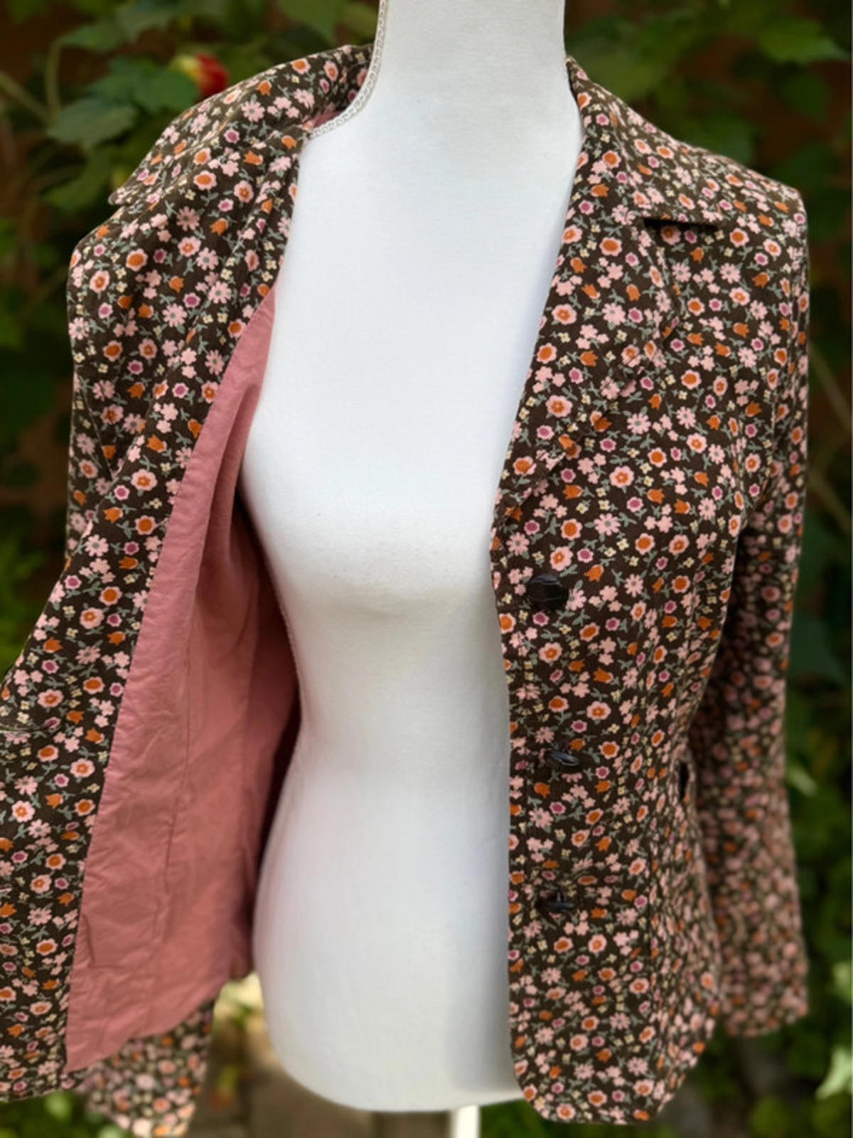 Wassio Floral Light Weight Brown Cordoroy Jacket Women’s Size XL