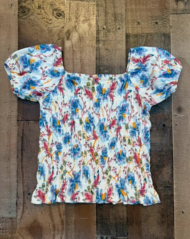 Old Navy Youth Smocked Floral Short Sleeved Peasant Style Top Size L