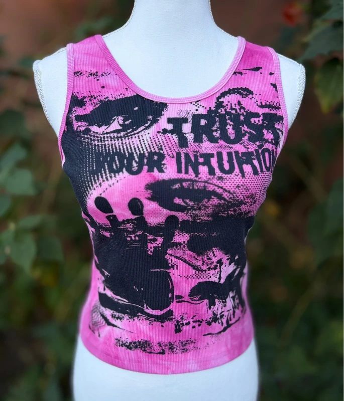 Romwe Pink Tie Dye Cropped Trust Your Tuition Graphic Tank Top Size L
