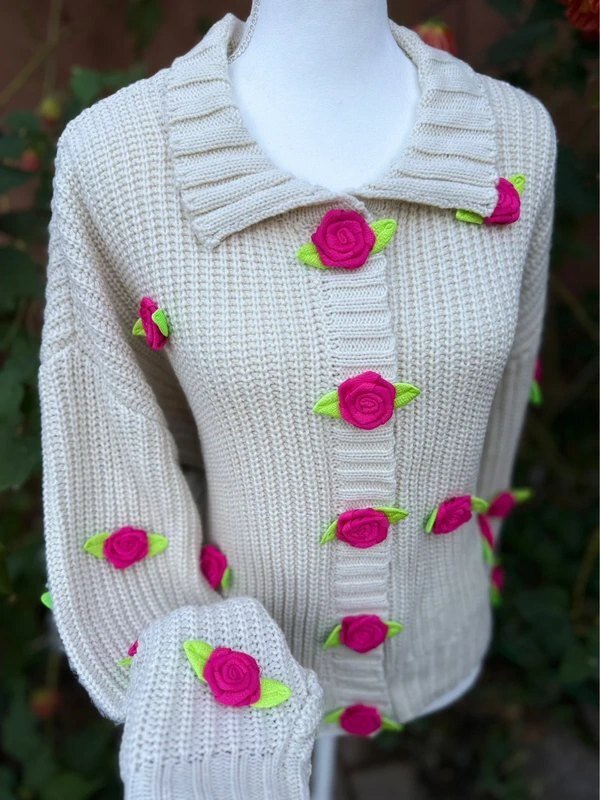 Sweet Society By Hot Topic Crochet Rosette Cardigan Size L