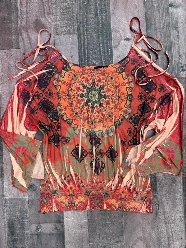 Bleu Bohemian Boho Fall Mandala Paisley Pattern Top Size M