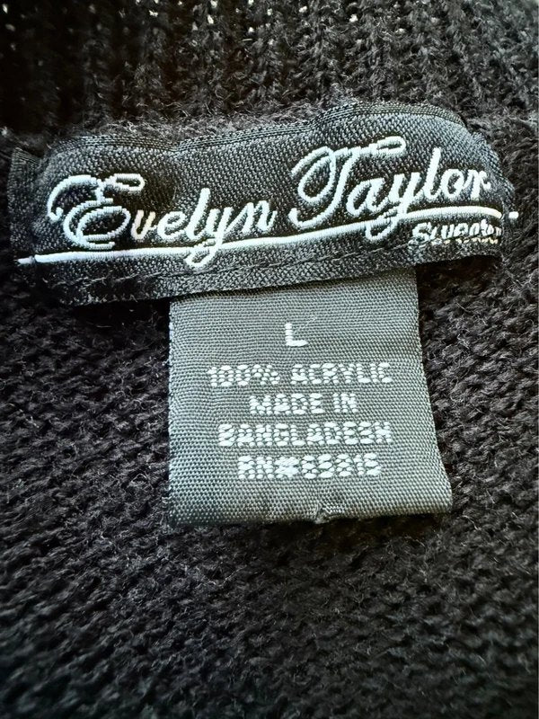 Evelyn Taylor Black Embroidered Vintage Rose Sweater With Attached Cardigan L