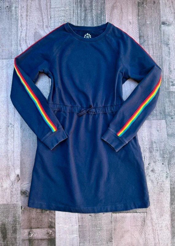 Primary Royal Blue Rainbow stripe Youth Girl Long Sleeved Dress Size 14