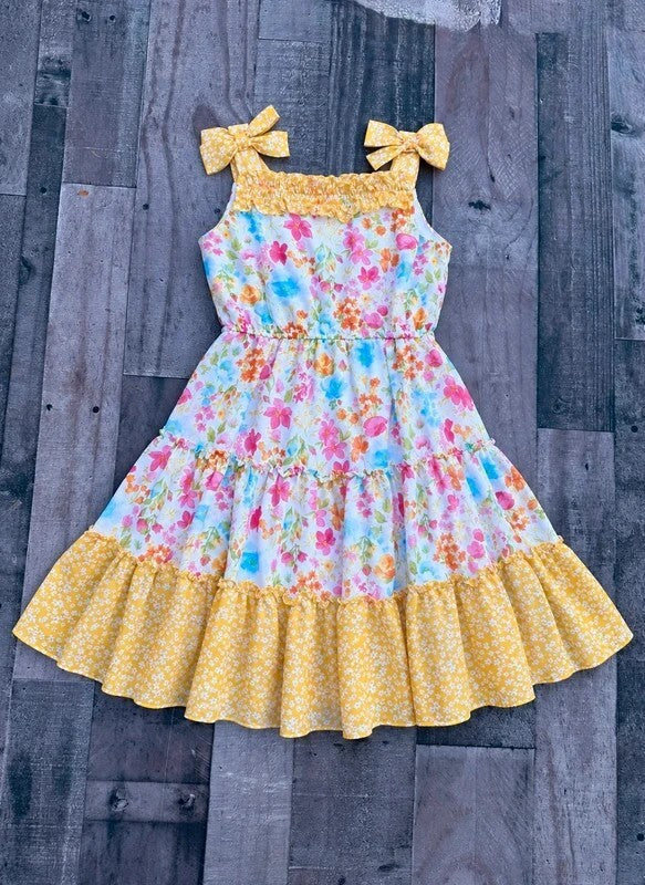 Jona Michelle Yellow & Pink Floral Dress Size 7 Girls