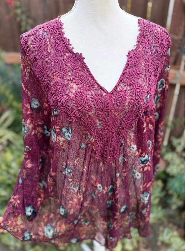 Vintage America Blues Boho Cotton Flowy Top Size L (Measurements Below)