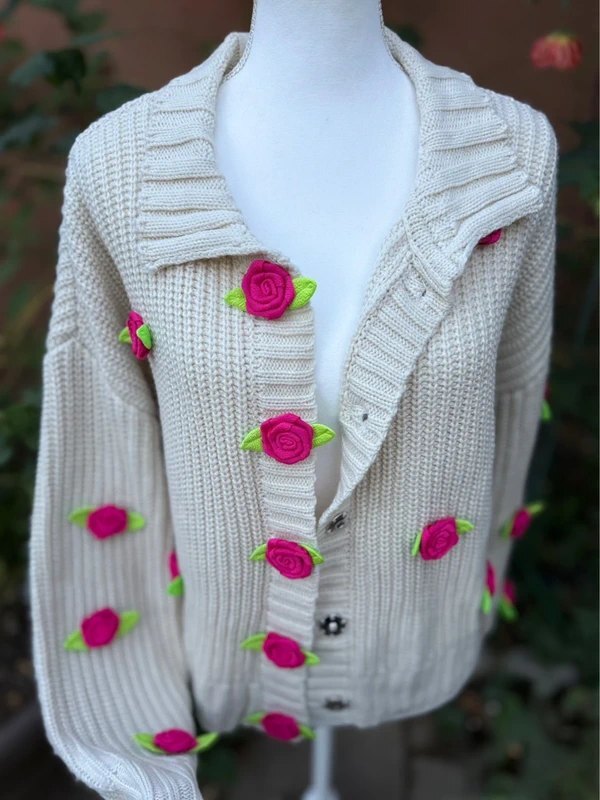 Sweet Society By Hot Topic Crochet Rosette Cardigan Size L
