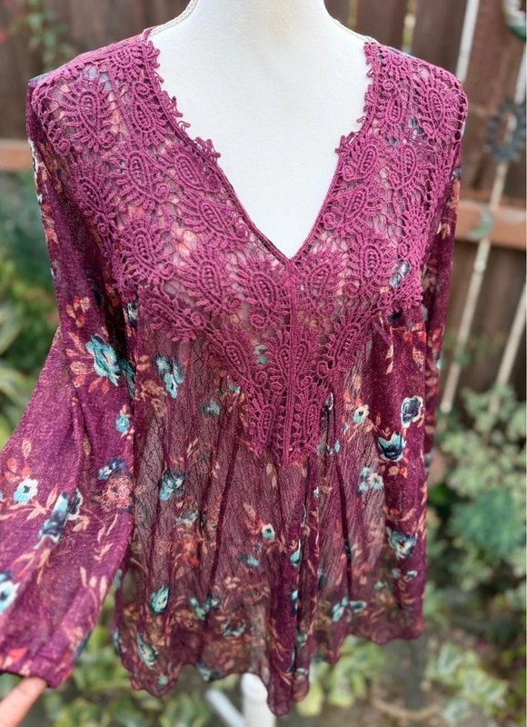 Vintage America Blues Boho Cotton Flowy Top Size L (Measurements Below)