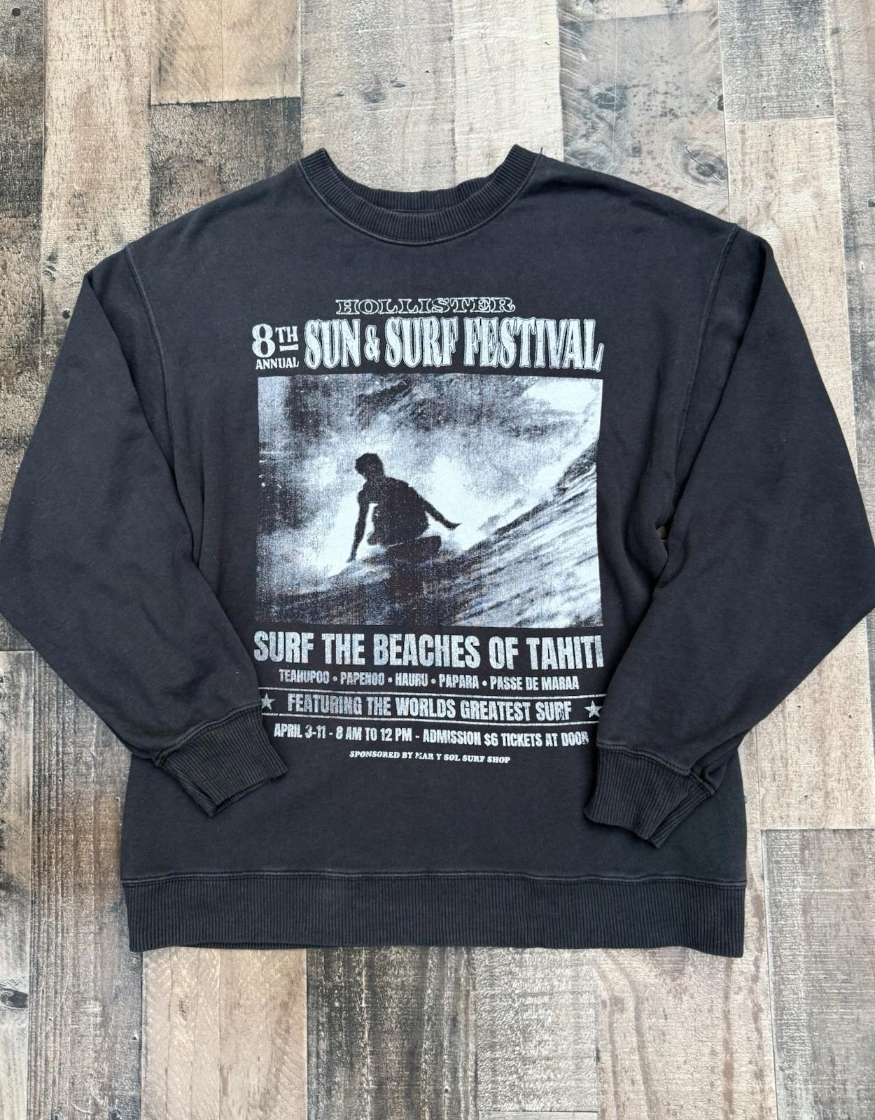 Hollister 8th Sun & Surf Festival Sweatshirt Black Sweat Shirt Size S
