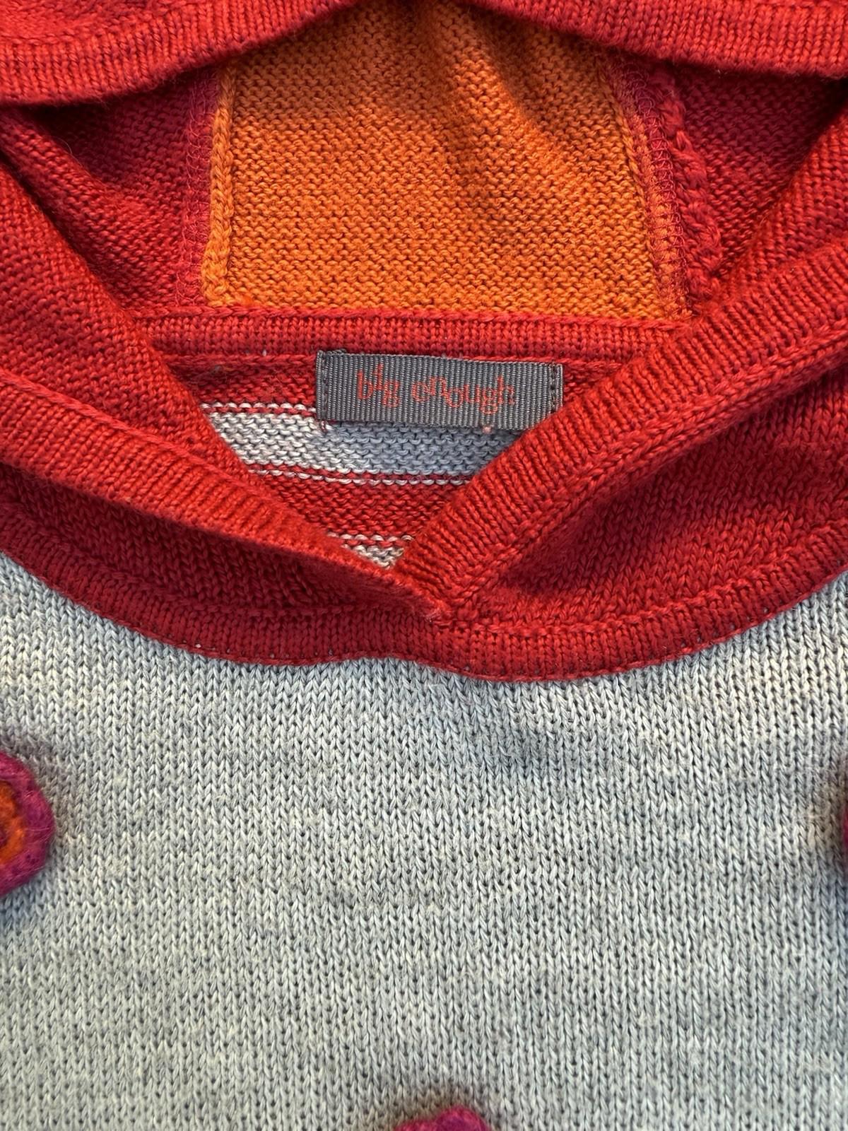 Big enough Hooded Kid Girl Sweater Stripes & Knit Flowers Size M 10/12