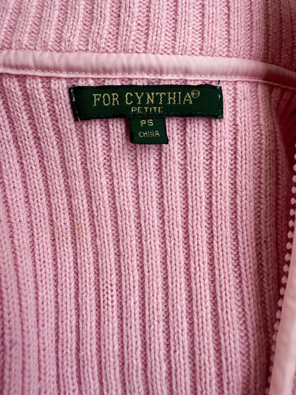 For Cynthia Pink Ribbed Sleeves Zip Jacket Size XS