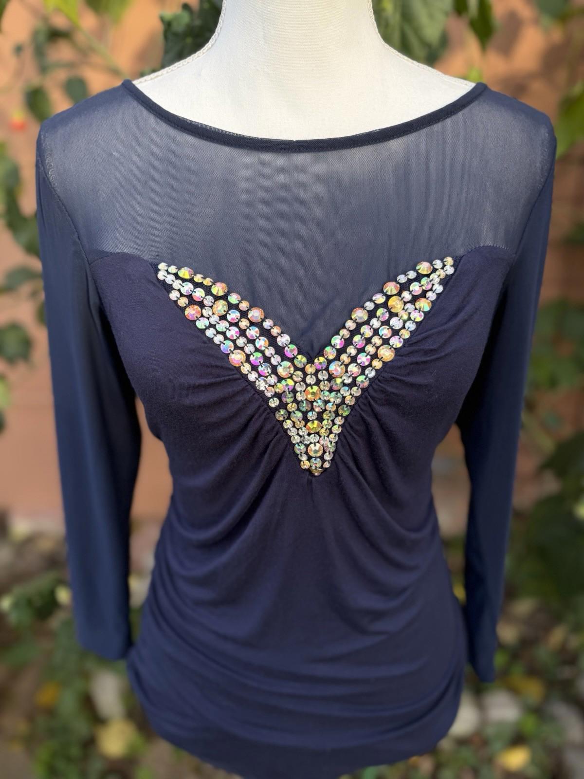 VENUS Vintage Sequins Mesh & Stretch Knit Long Sleeved Cocktail Party Top Size M