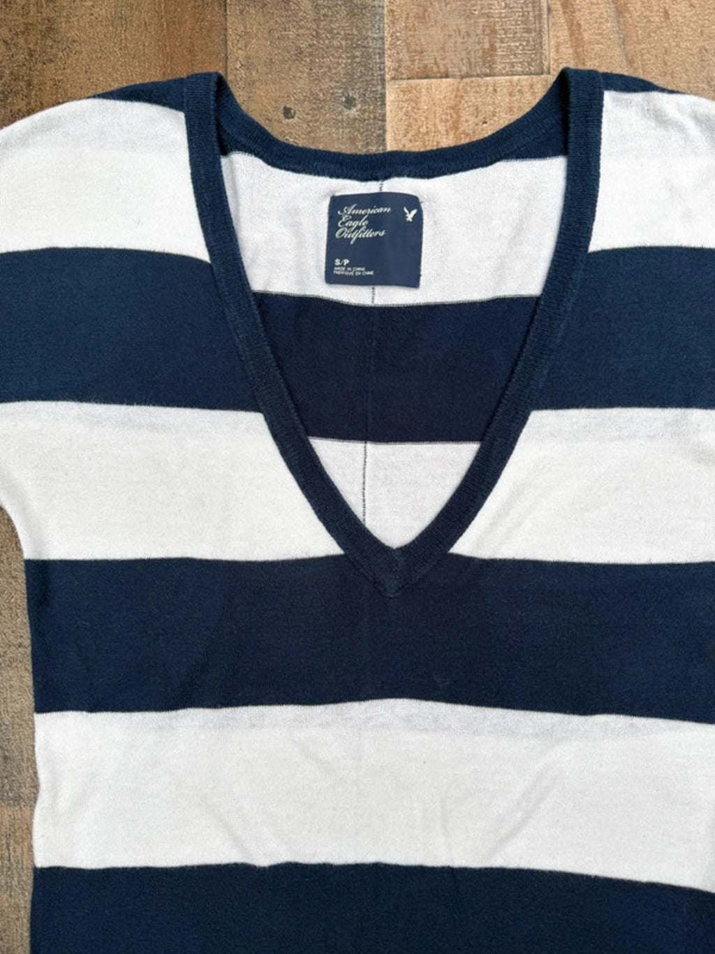 American Eagle Outfitters Short Sleeved Navy Blue & White Stripe Top Size S
