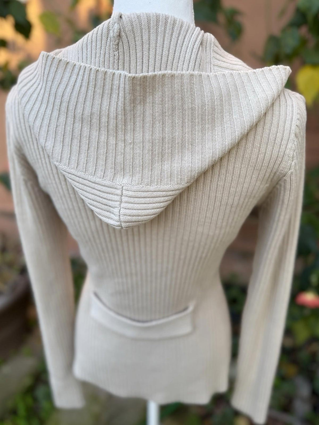 Takeout Tan Ribbed Button Up Cardigan Sweater With Hood Size L