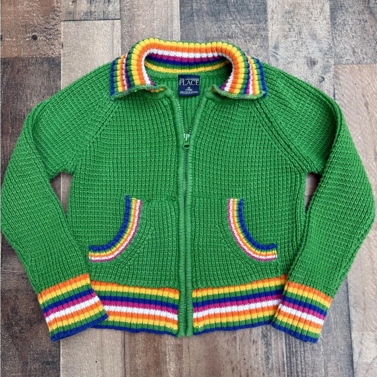 The Children’s Place Green Sweater Rainbow Stripes 7/8