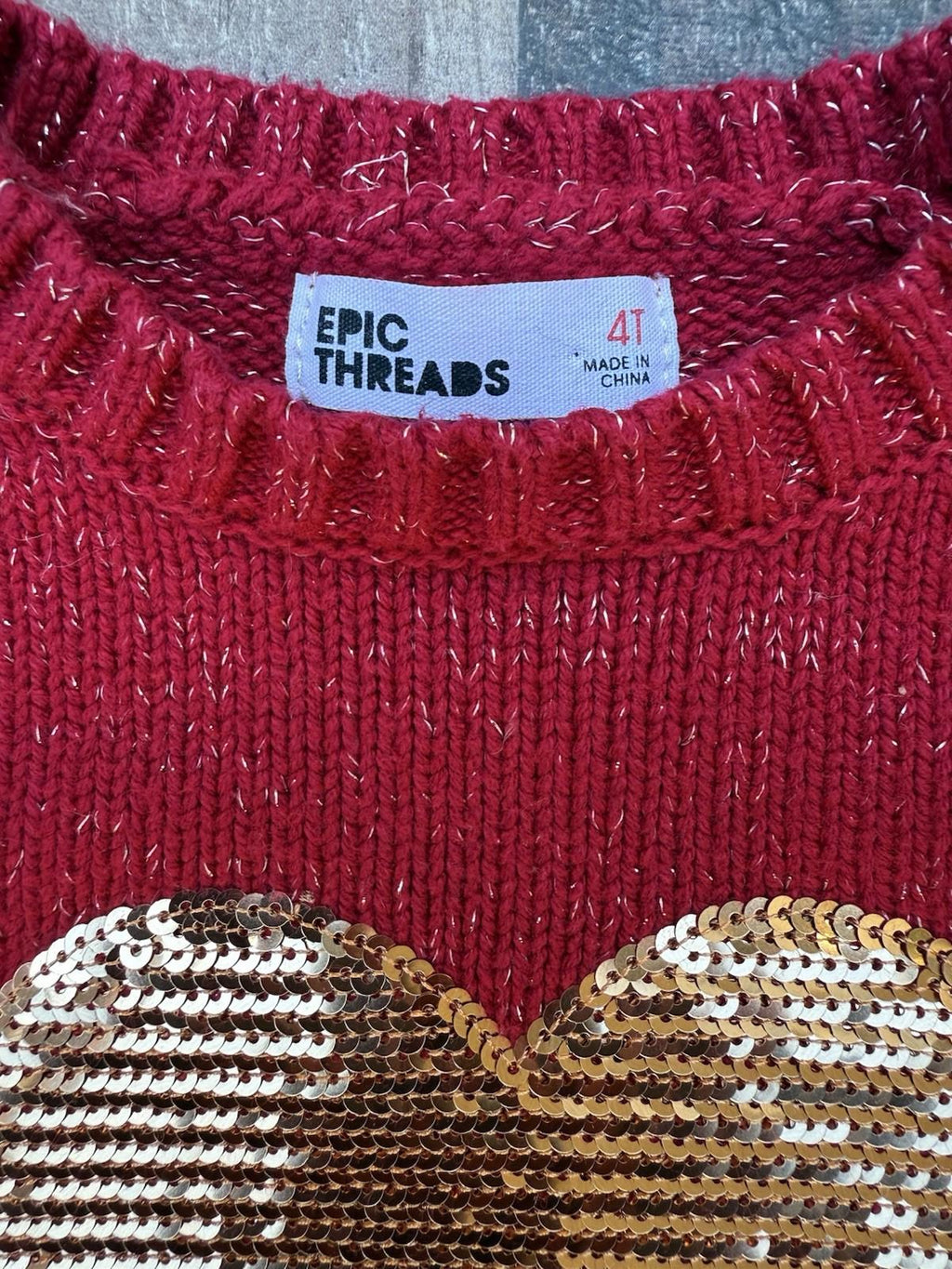 Epic Threads Girls Holiday Sweater With Gold Heart Size 4T