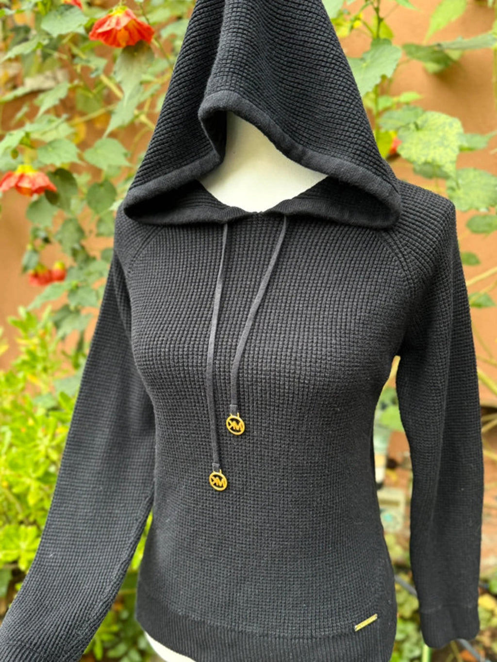 Michael Kors Black Hooded Thick Waffle Knit Sweater Women’s Size M