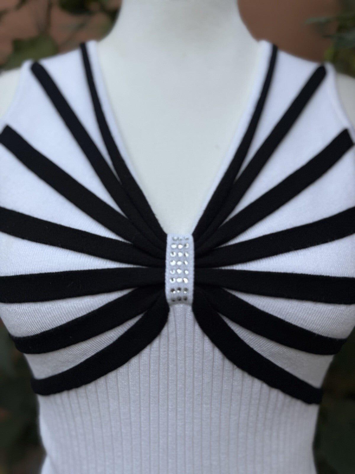 Belldini Y2K Black & White Ribbed Rhinestone Stretch Top Women's Size M