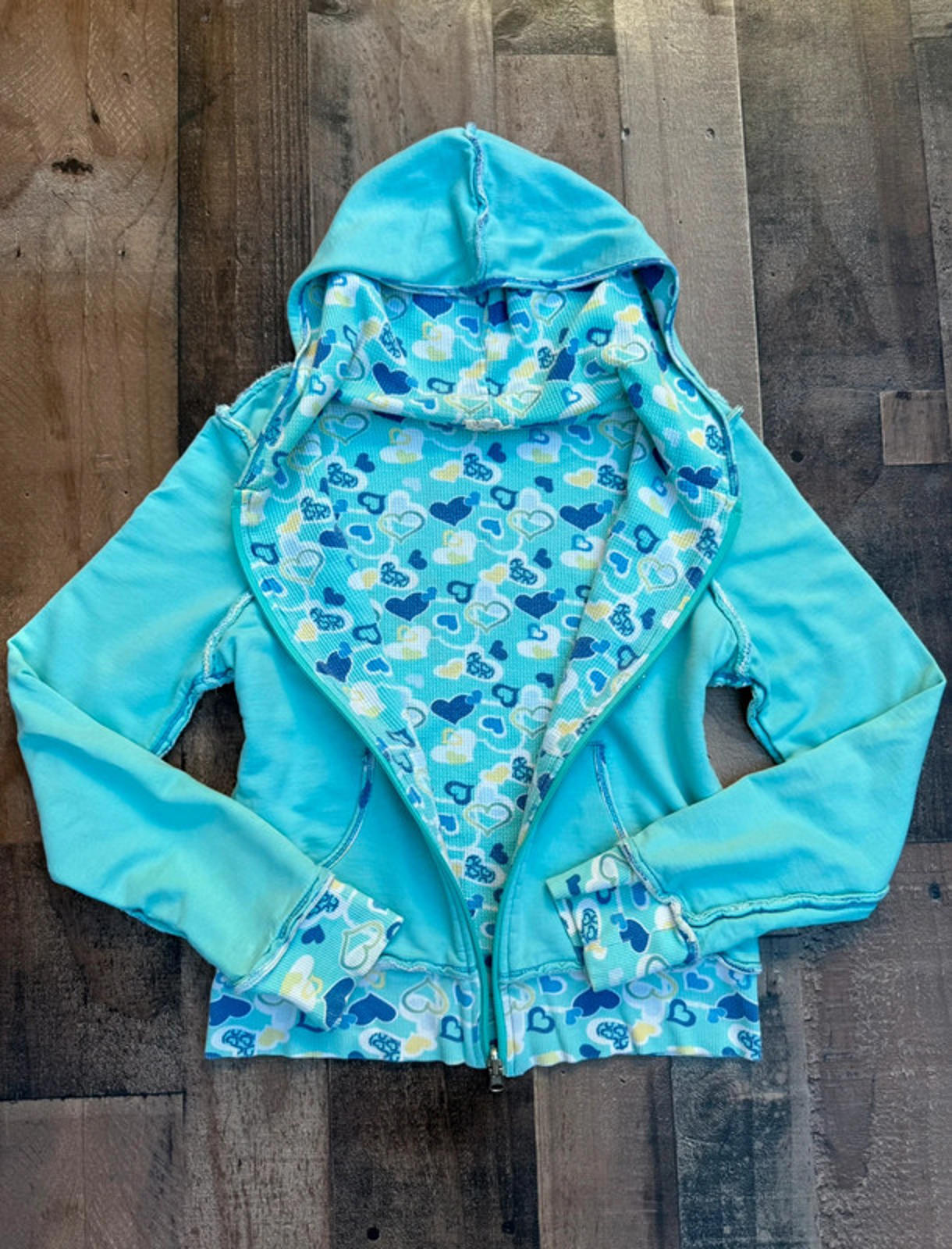 The Limited Too LTD2 Y2K Kid Girl Cute Aqua Heart Warm Hoodie Size 14