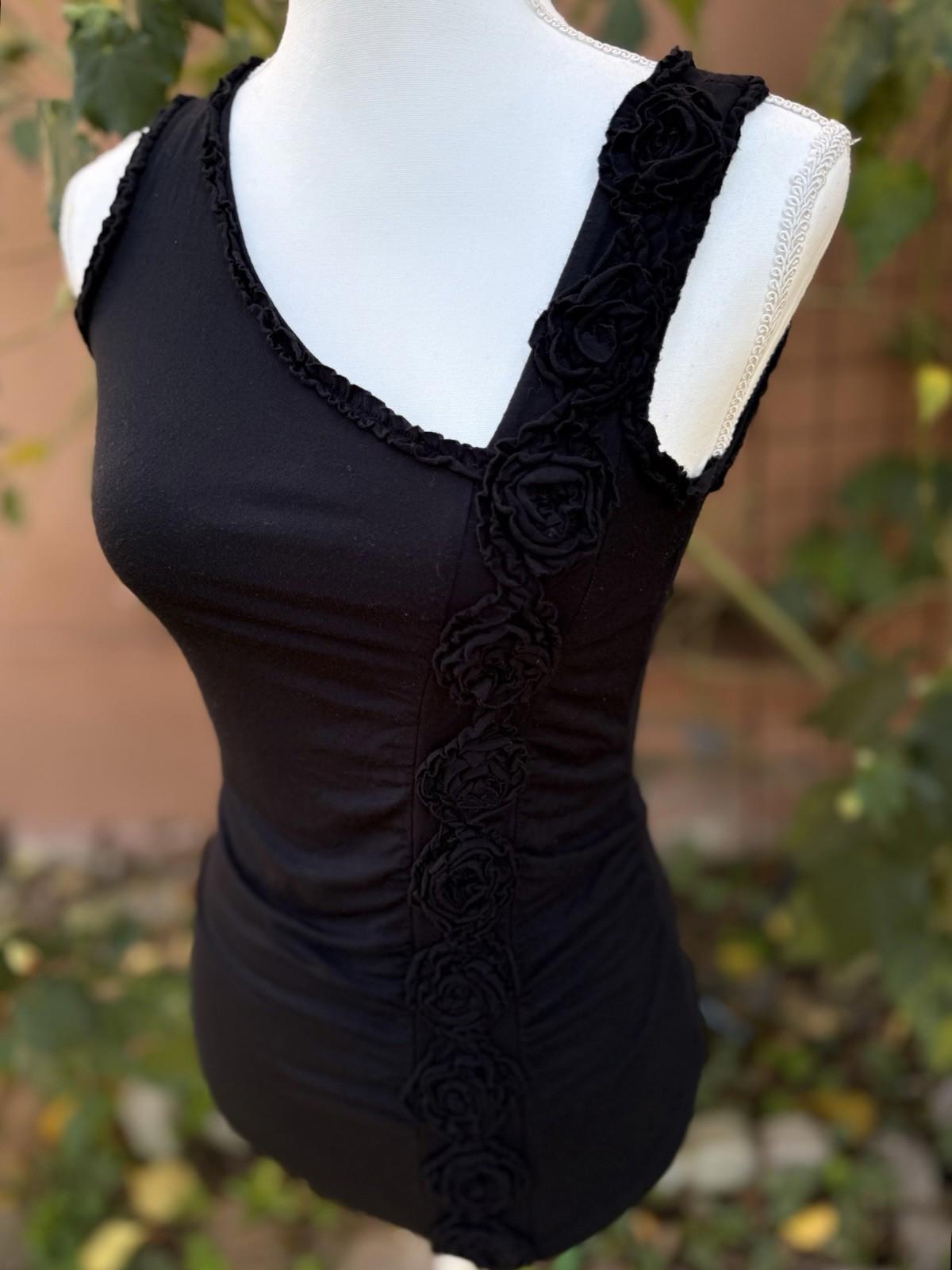 Design History Black Rose Cocktail Party Ruched Tank Top Size S