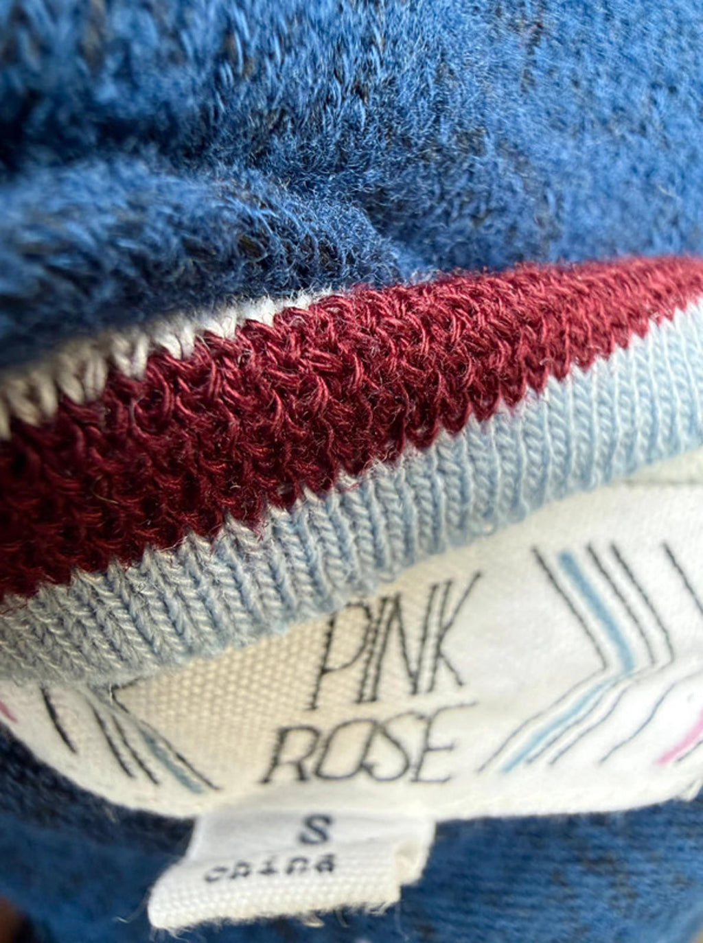 Pink Rose Royal Blue Stripe Sweater Size S