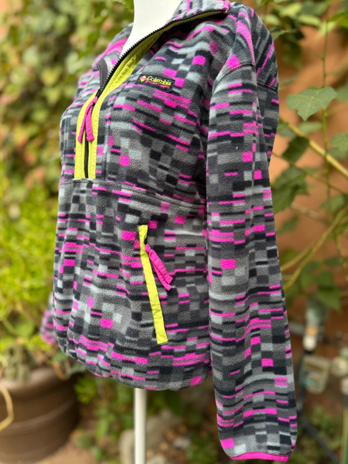 Vintage Columbia Fleece Womens Florecent Pink & Lime Jacket Size Medium