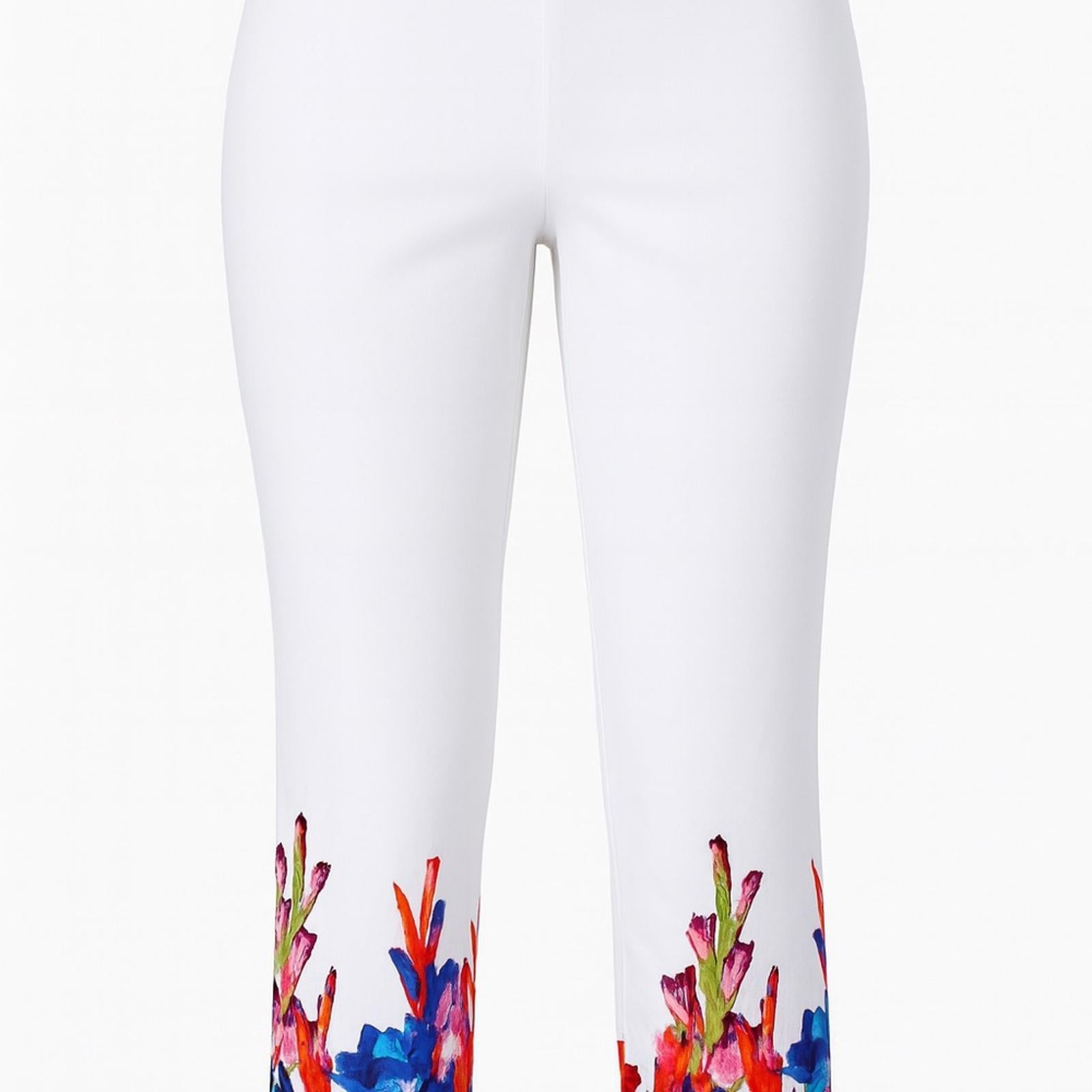 Attyre White Trousers with Vibrant Floral Accents 14P