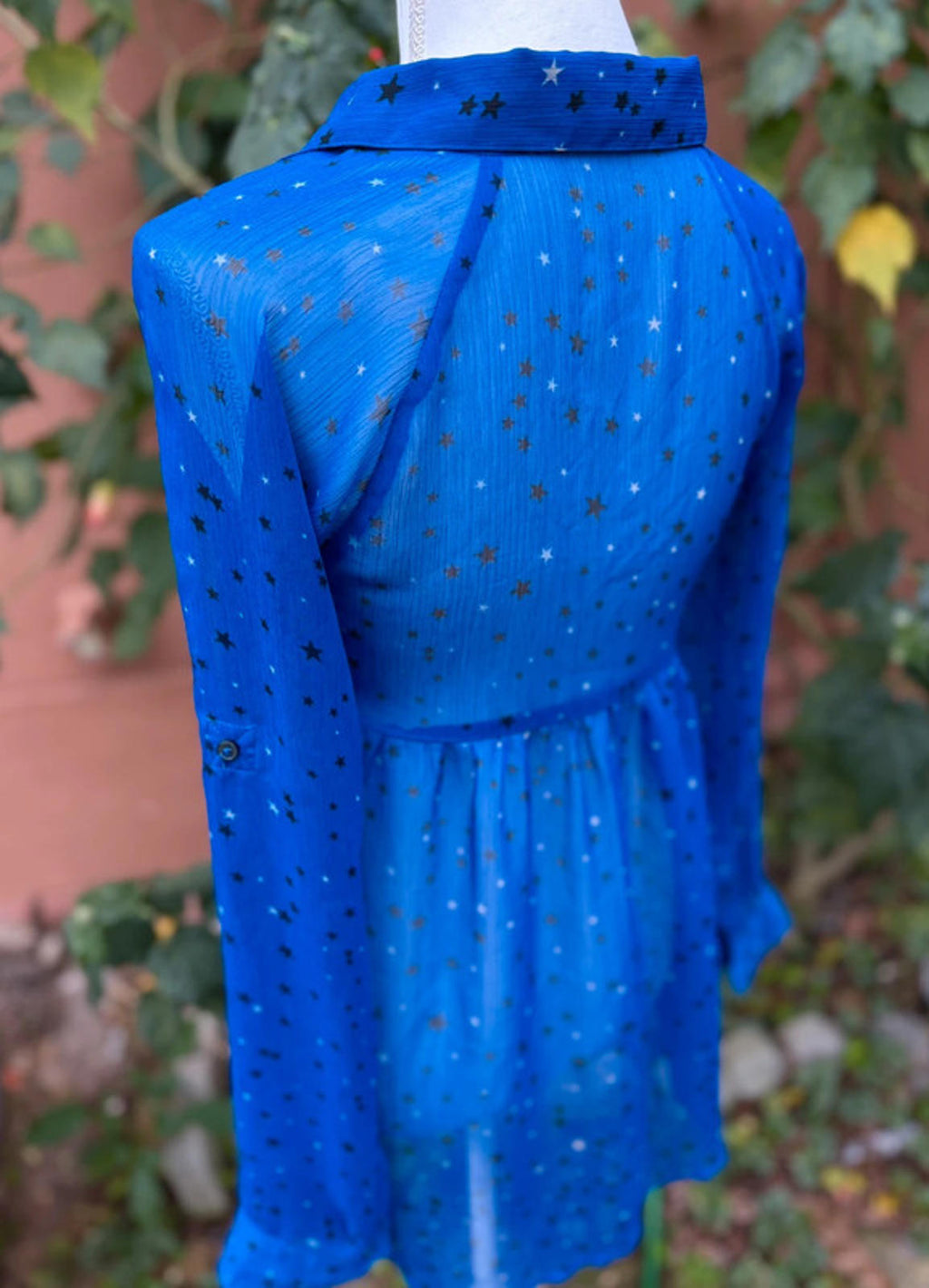 Express Blue Mesh Black Star Print Top Women’s Size S