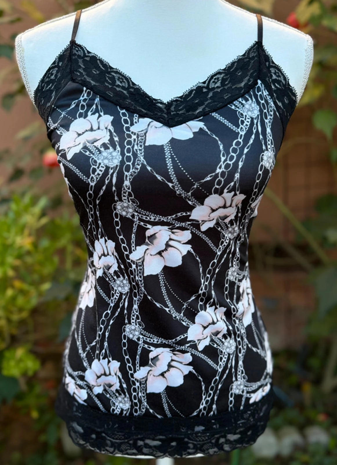 White Black House Market Lace & Chains Cami Size S