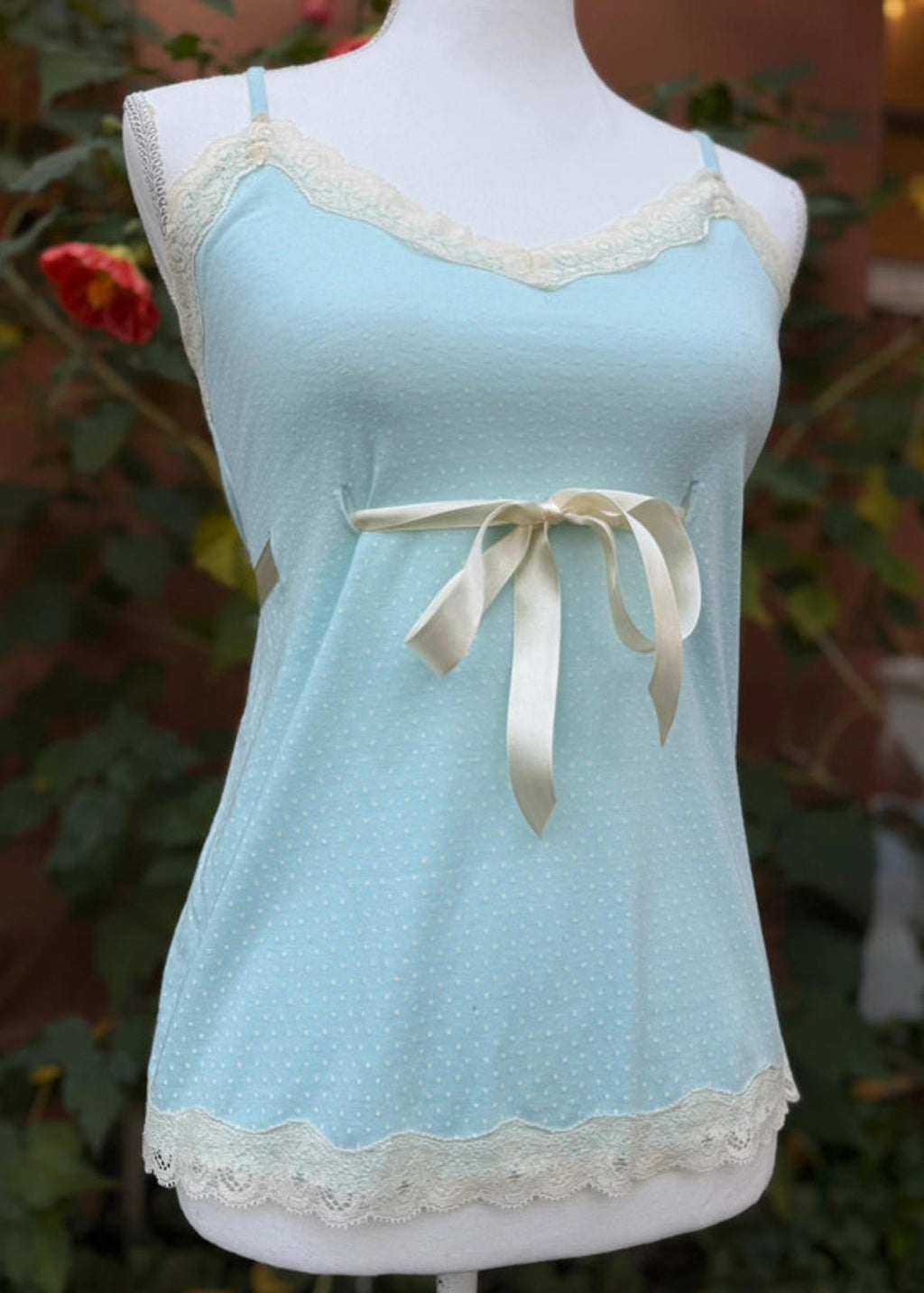 Twinklzzz Light Blue & White Pin Dots Ribbon Tie Tank Too Size M