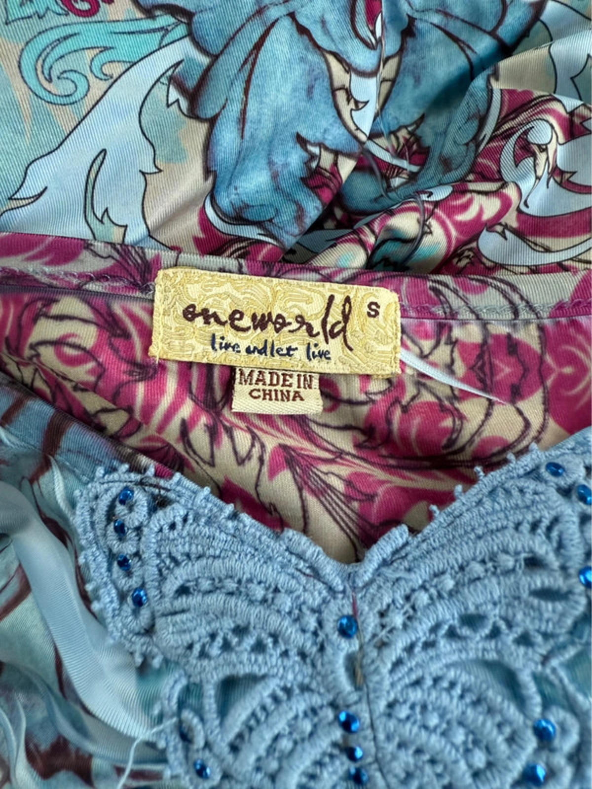 One World Live And Let Live Fairy Core Embroidered Butterfly Top