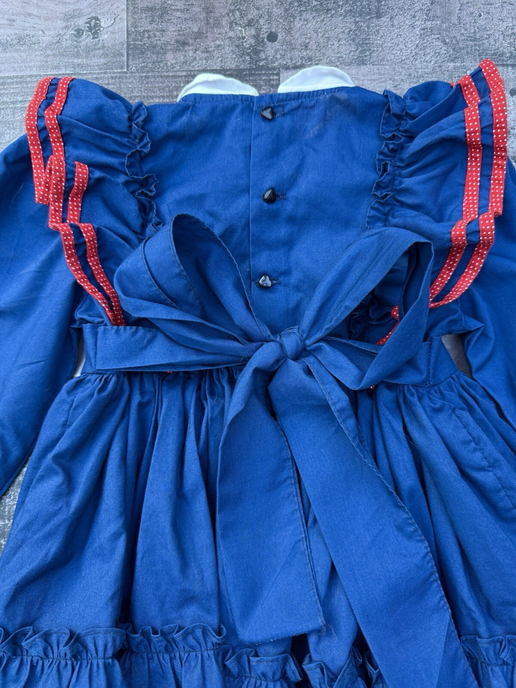 Vintage Martha's Miniatures navy blue toddler girls dress with red trim and white collar, 3T/4T, photo 3