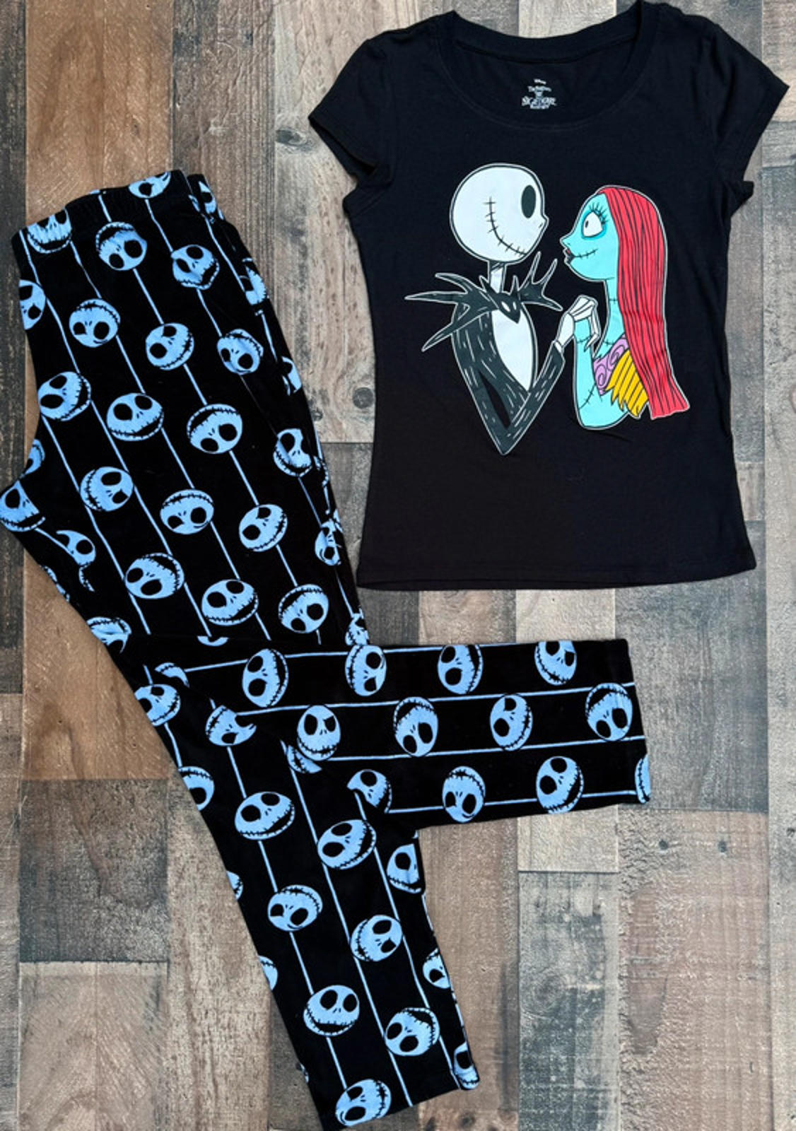 Nightmare Before Christmas Size S Baby Tee & Soft Fleece Jack Print Pajama Pants
