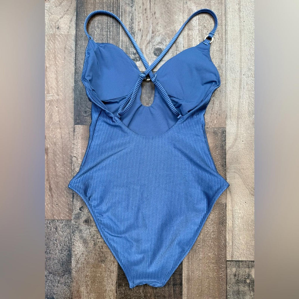 Aerie 1 Piece Blueish Gray Ribbed Swimsuit Size XS
